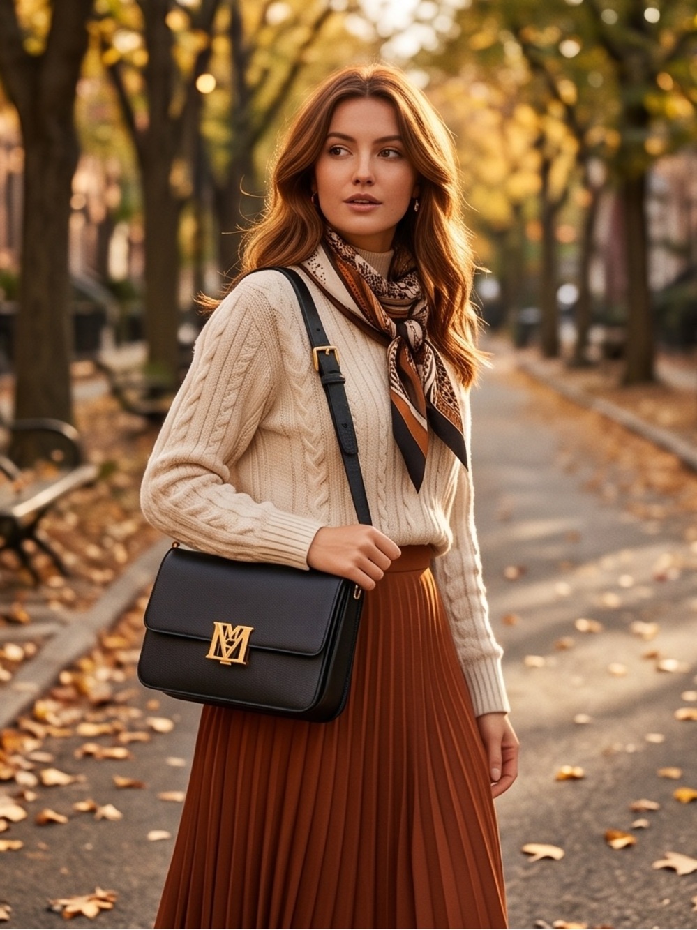 MCM Mode Travia Black Leather Shoulder Bag with Gold M Logo